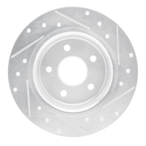 Nissan Sentra Brake Rotor (1) - Rear Left - R1 Concepts - Drilled & Slotted - Silver - `20-`25